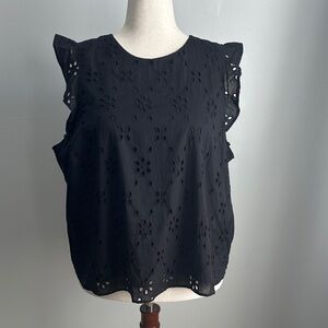 J. Crew Black Eyelet Ruffle Sleeve Blouse